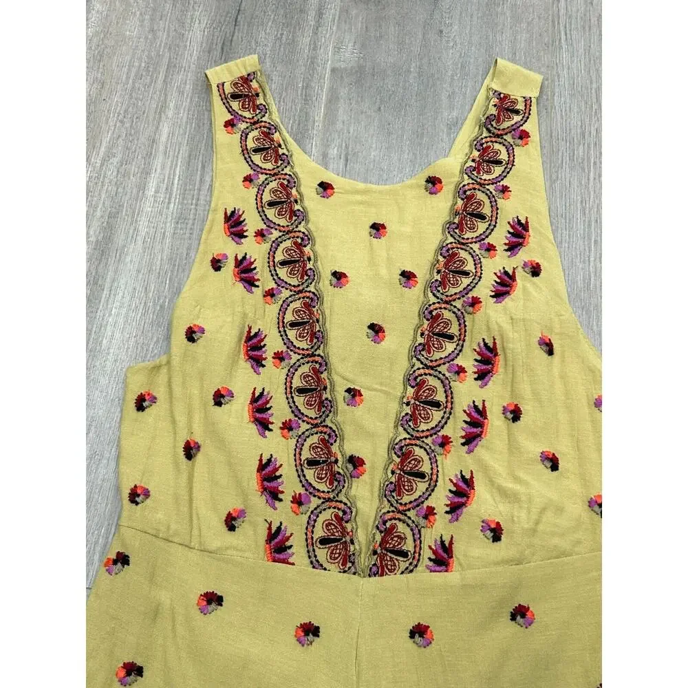 Free People Womens Green Sleeveless Margarita Embroidered Romper Jumpsuit Size 2